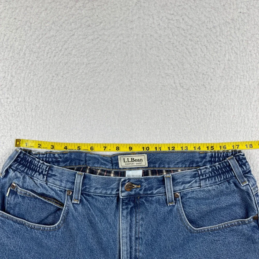 LL Bean‎ Flannel Lined Jeans Mens 37x29 (Fits 34x25) Blue Comfort Waist Casual - Picture 4 of 10